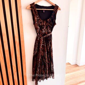 Y2K Leopard Chiffon Animal Print Ruffle Midi Dress (8) Signature by Robbie Bee